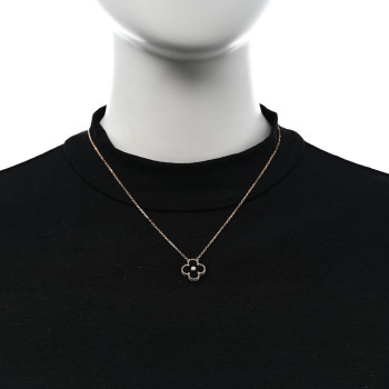 VAN CLEEF & ARPELS 18K Rose Gold Diamond Black Onyx Vintage Alhambra Pendant Necklace