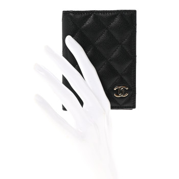 CHANEL Caviar Quilted Card Holder Wallet Black