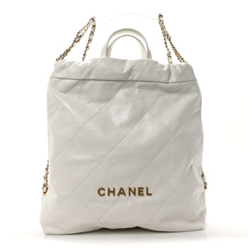 CHANEL Shiny Calfskin Quilted Chanel 22 Backpack White