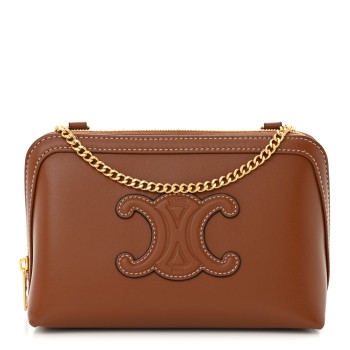 CELINE Smooth Calfskin Cuir Triomphe Clutch on Chain Tan