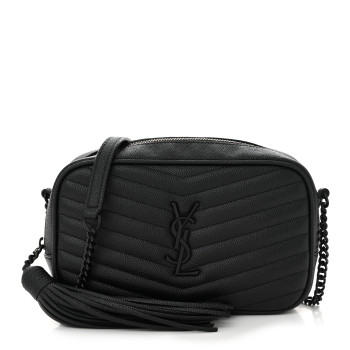 SAINT LAURENT Grain De Poudre Matelasse Monochrome Monogram Mini Lou Camera Bag Black