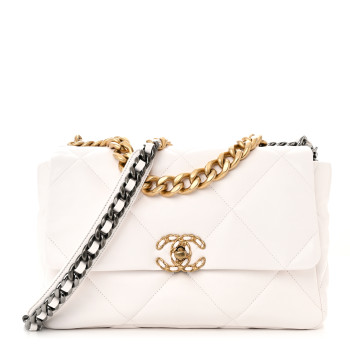 CHANEL Lambskin Quilted Large Chanel 19 Flap White