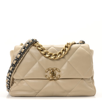 CHANEL Lambskin Quilted Large Chanel 19 Flap Beige