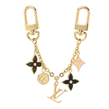 LOUIS VUITTON Brass Enamel Fleur De Monogram Bag Charm Chain Gold