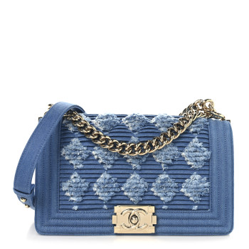 CHANEL Denim Pleated Medium Boy Flap Light Blue