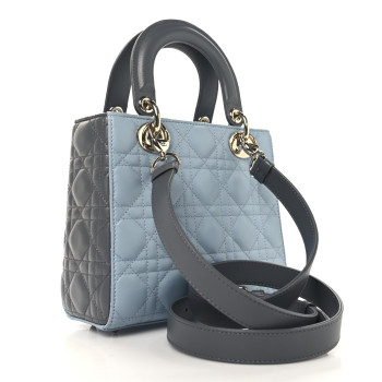 CHRISTIAN DIOR Lambskin Cannage Small Bi-Color Lady Dior  Blue Grey