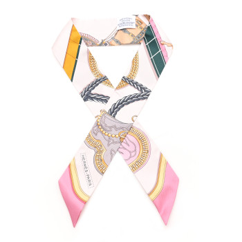 HERMES Silk Grand Apparat Twilly Rose Nacre Gold Anthracite