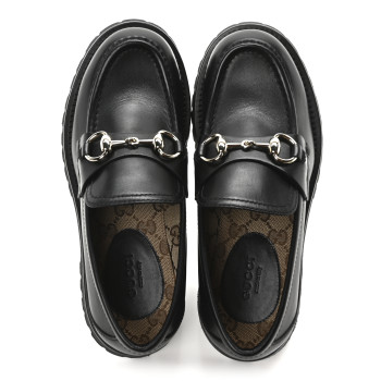 GUCCI Real Betis Glamour Calfskin Horsebit Womens Mocassin Loafers 36.5 Black