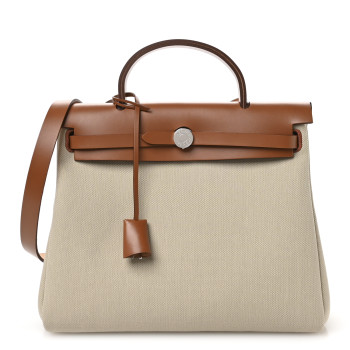 HERMES Military Toile Vache Hunter Herbag Zip Retourne 31 PM Beton Fauve