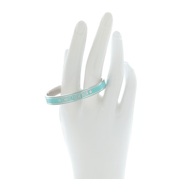 CHRISTIAN DIOR Metal Enamel Code Bangle Bracelet Light Blue Silver