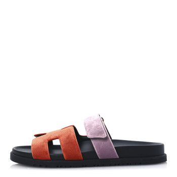 HERMES Velvet Womens Chypre Sandals 36.5 Orange Canyon Bruyère