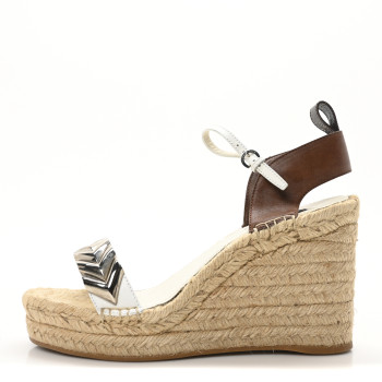 LOUIS VUITTON Calfskin Spring Hill Espadrille Wedge Sandals 39.5 White Brown
