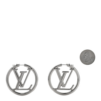 LOUIS VUITTON Palladium Louise Hoop Earrings Silver