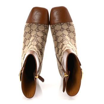 GUCCI Monogram Cordovan Lux GG Ankle Boots 36.5 Beige Cuir