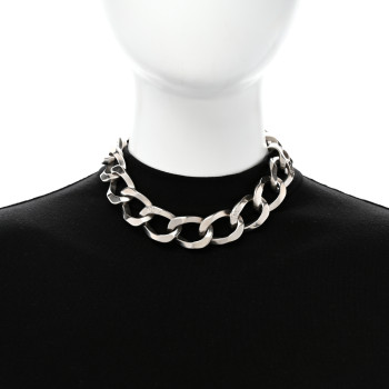 CHANEL Metal Chain Link CC Choker Necklace Silver