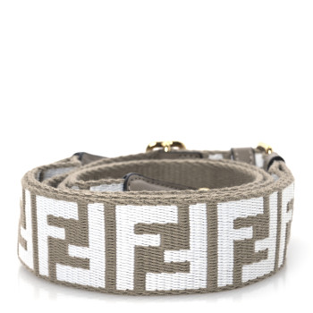 FENDI Jacquard Ribbon Vitello King FF Bi-Color Intreccio Adjustable Strap You Tortora White Anthracite