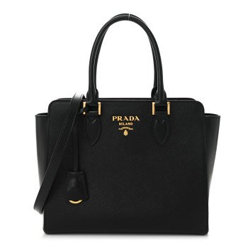 PRADA Saffiano Soft Calfskin Small Zippered Tote Black