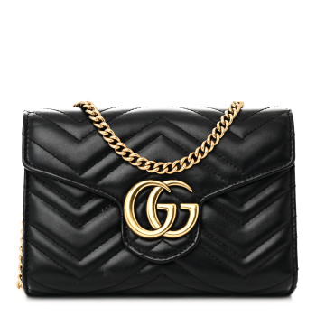 GUCCI Calfskin Matelasse GG Marmont Chain Wallet Black