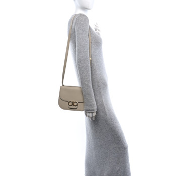 SALVATORE FERRAGAMO Grained Calfskin Double Gancini Crossbody Stone