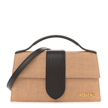 JACQUEMUS Raffia Smooth Calfskin Le Grand Bambino Natural Dark Brown