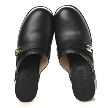 CHANEL Calfskin CC Turn Lock Clogs 38 Black