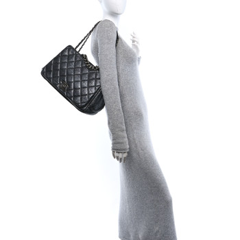 CHANEL Metallic Aged Calfskin Quilted Large Pondichery Flap Dark Grey