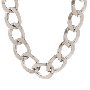 CHANEL Metal Chain Link CC Choker Necklace Silver