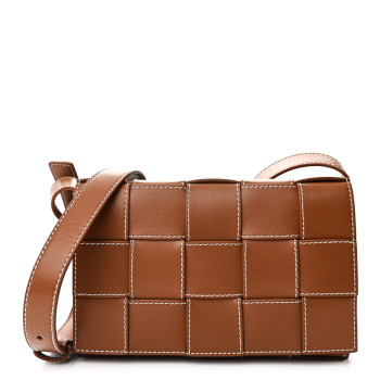 BOTTEGA VENETA Lambskin Maxi Intrecciato Edge Stitch Cassette Crossbody Bag Wood