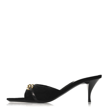 SAINT LAURENT Suede All-Over Monogram Le Maillon 60 Mules 38.5 Black