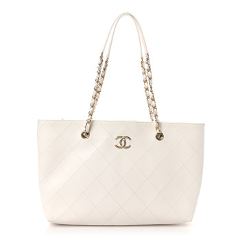 CHANEL Glazed Calfskin Stitched Shopping Tote White