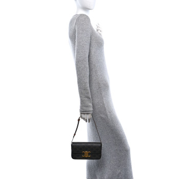 CELINE Canvas Calfskin Triomphe Shoulder Bag Tan