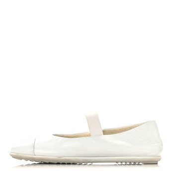 CHANEL Lambskin Cap Toe CC Mary Jane Flats 37 White