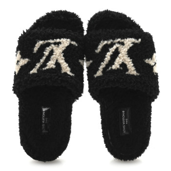 LOUIS VUITTON Shearling Monogram Giant Paseo Flat Comfort Mule 36 Black