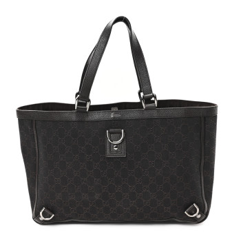 GUCCI Denim Monogram Large Abbey Tote Dark Brown