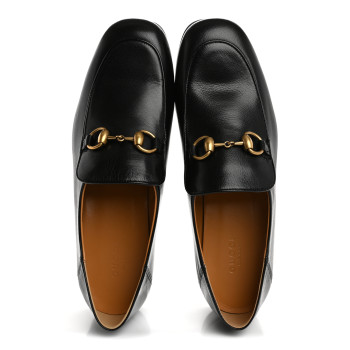 GUCCI Goatskin Womens Horsebit Mid-Heel Loafers 39 Black