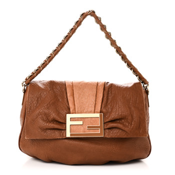 FENDI Crinkled Lambskin Mia Shoulder Flap Camel