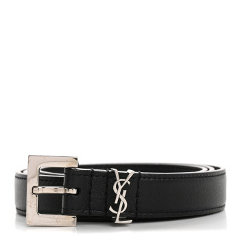 SAINT LAURENT Calfskin Monogram Narrow Square Buckle Belt 75 30 Black