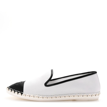 CHANEL Lambskin Chain CC Mocassin Loafer Espadrilles 38 White Black