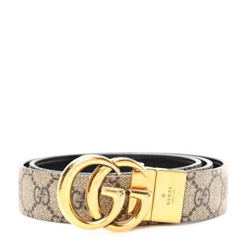 GUCCI GG Supreme Monogram Plutone Calfskin Double G Reversible 30mm Belt 85 34 Beige Ebony Black