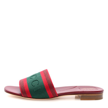 GUCCI Canvas Web Womens Slide Sandals 40 Red Bordeaux