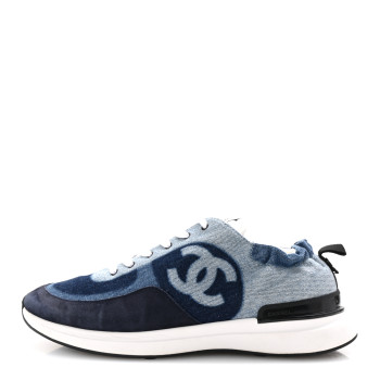 CHANEL Denim Suede Calfskin Mens CC Sneakers 43 Blue