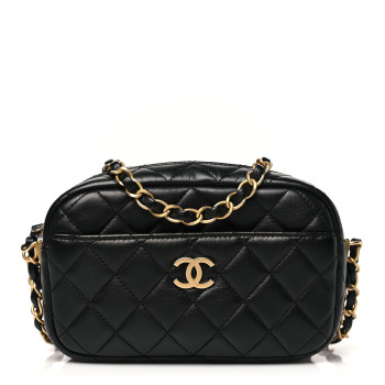 CHANEL Lambskin Quilted Small Timeless Camera Case Black