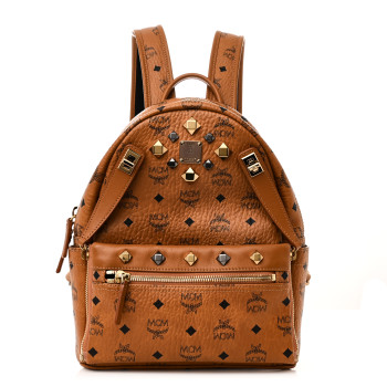 MCM Visetos Studded Medium Dual Stark Backpack Cognac
