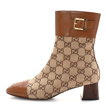 GUCCI Monogram Cordovan Lux GG Ankle Boots 36.5 Beige Cuir
