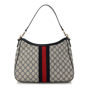 GUCCI GG Supreme Monogram Sherry Line Web Hobo Beige Blue