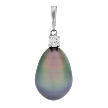 MIKIMOTO 18K White Gold Diamond Black South Sea Cultured Pearl 10.5mm Pendant