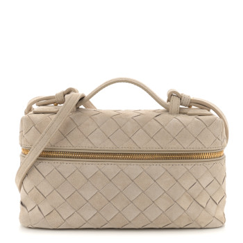 BOTTEGA VENETA Suede Intrecciato Bang Bang Vanity Case Ecru