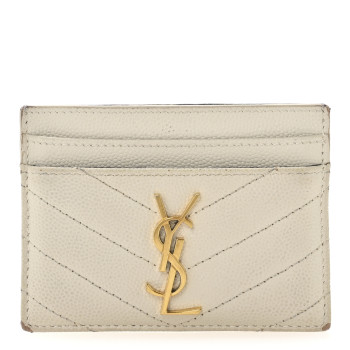 SAINT LAURENT Grain De Poudre Matelasse Chevron Monogram Credit Card Case Crema Soft