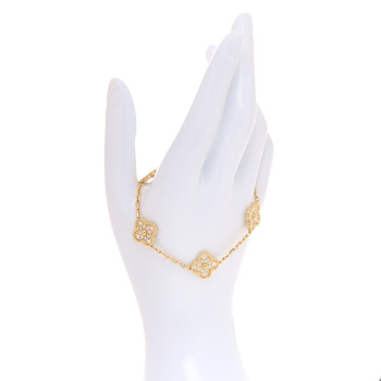 VAN CLEEF & ARPELS 18K Yellow Gold Diamond 5 Motifs Vintage Alhambra Bracelet