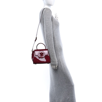 VERSACE Patent Calfskin Small La Medusa Top Handle Bag Claret